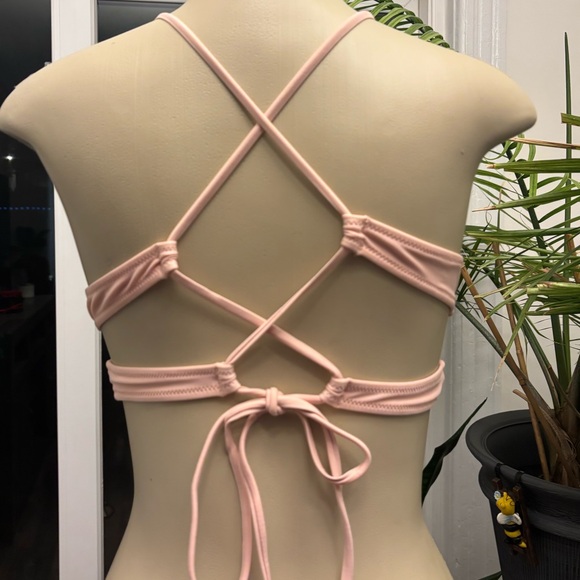 Brand New Pink Solid Lace Up Bikini with lace up straps design at back. Size:L - Picture 2 of 6